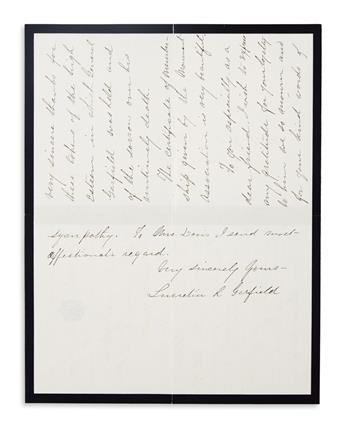 GARFIELD, LUCRETIA. Two Autograph Letters Signed, Lucretia R. Garfield.